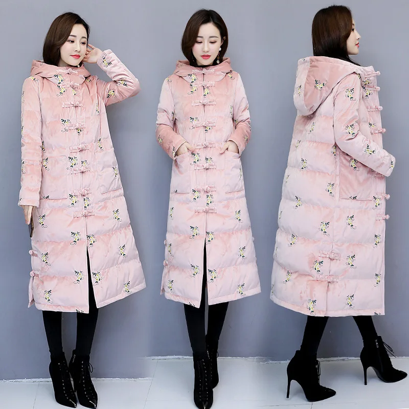 

Simple Hooded Slim Fit Slimming Versatile Long Sleeve Mid-length Zipper Cotton-padded Clothes 2018 Winter Trend