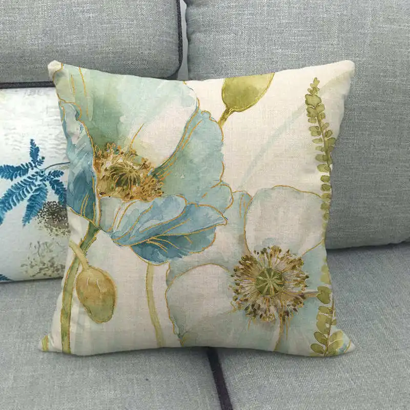 

45cm*45cm golden edge blue flower design linen/cotton throw pillow covers couch cushion cover home decor pillow