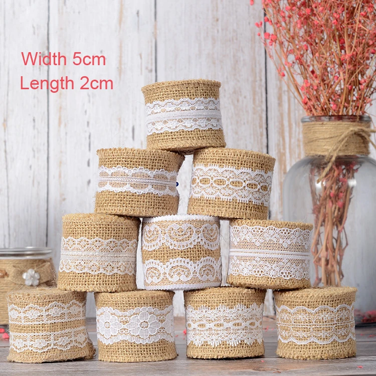 2 м/лот 50 мм натуральный джут джутовая ткань мешочная кружевная лента с белая