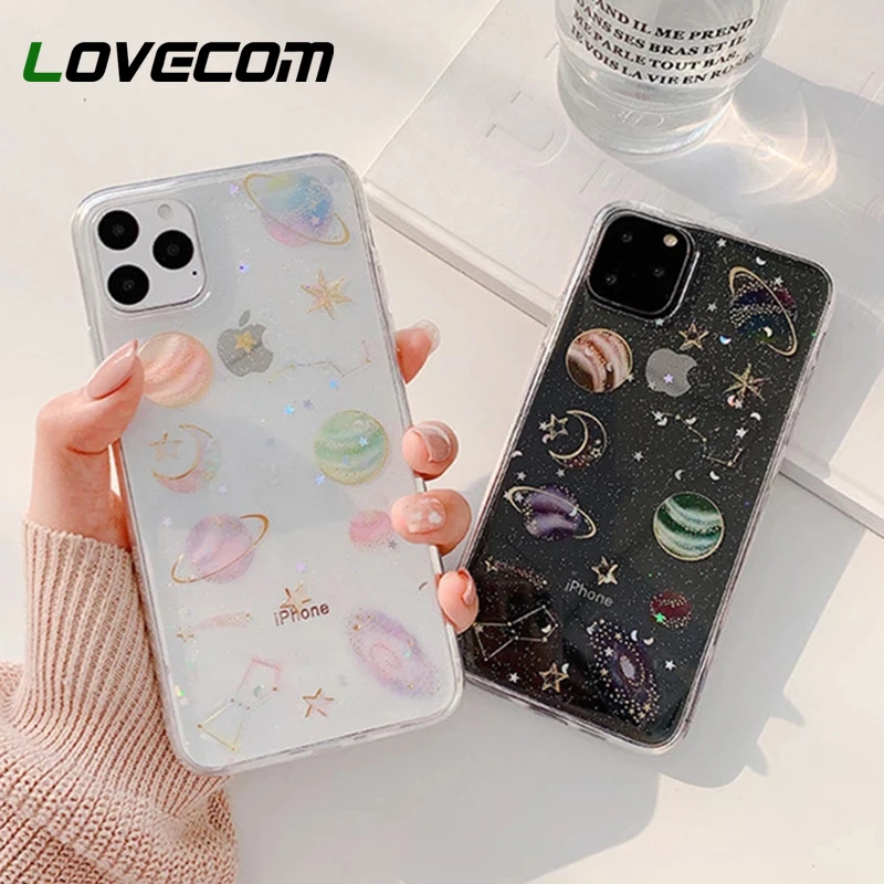 iphone 12 pro case Hot Planet Glitter Clear Phone Case For iPhone 13 12 Pro Max 11Pro Max XR X XS Max 7 8 Plus Soft Epoxy Back Cover Cases best iphone 12 pro case