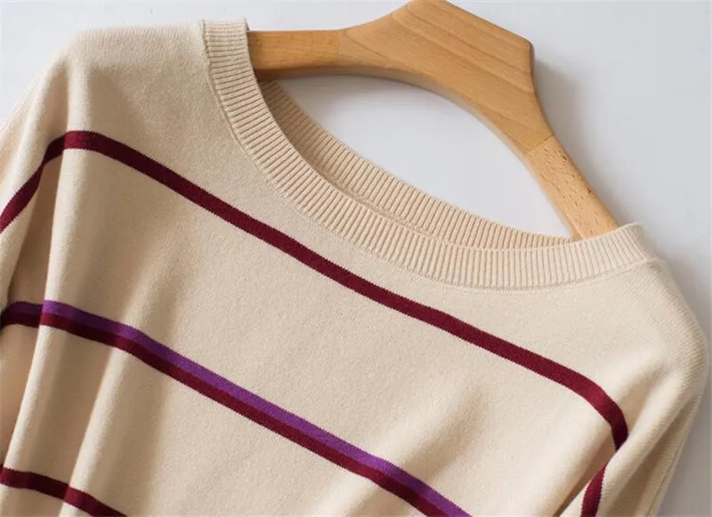 GCAROL женский свитер из 30% шерсти в полоску с заниженным плечом, вязаный джемпер большого размера, Повседневная Уличная одежда, вязаный пуловер, трикотаж