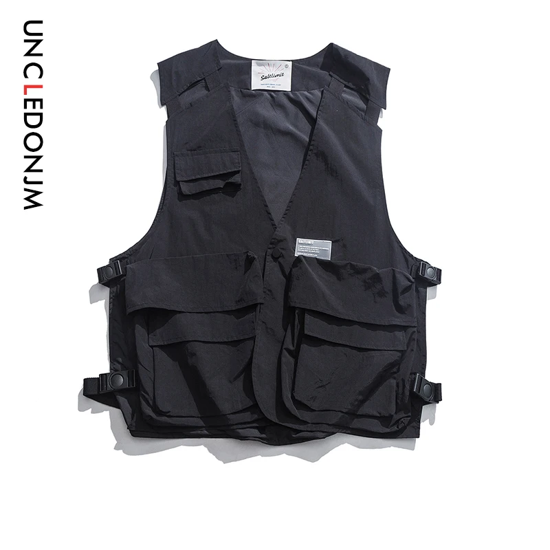 UNCLEDONJM Hip Hop Sleeveless Vests Cargo Waistcoat with Pocket Jacket Vest Streetwear Tactical Sweatshirts MJ602 | Мужская одежда