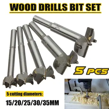 

High Quality 5Pcs/Set 15-35mm Woodworking Core Drill Bit 0.63-1.38 Inch Cemented Carbide Alloy Woodworking Hole Saw Wood Cutter