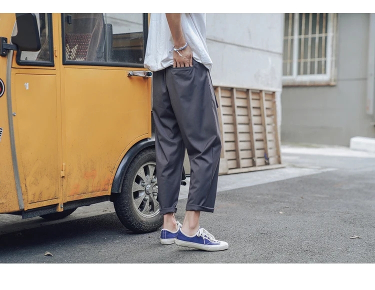 Мужские летние простые рваные джинсы брюки свободные тяжелые Удобные повседневные Прямые брюки до щиколотки в японском стиле однотонные