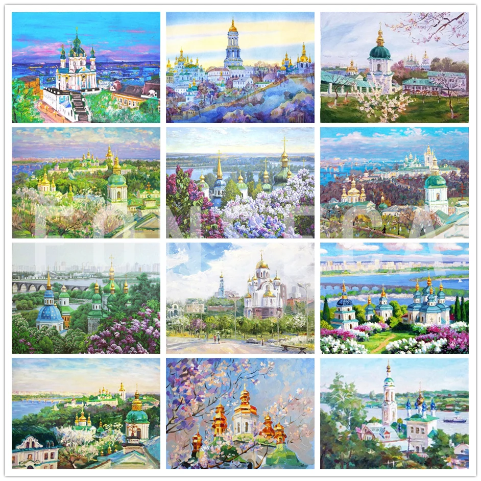 

Diamond Embroidery Church Scenery Mosaic Kits Diamond Painting Full Square Drill City Landscape Picture Rhinestones Cross Stitch