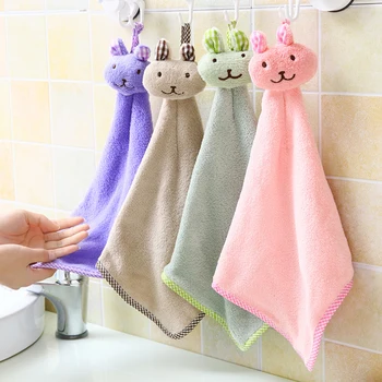 

Cute Cartoon Absorbent Kitchen Hand Towel Washing Cloth Baby Soft Plush Hanging Towel Wipe Bathroom Kitchen Microfiber Cloth
