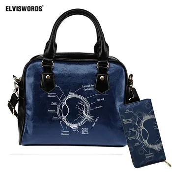 

ELVISWORDS Vintage Optometrist Print Women's Handbag Set Women Bag Designer Leather Crossbody Bag for Teen Girls Fashion Wallet