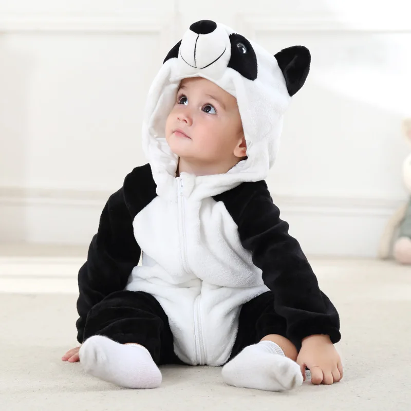 Детские комбинезоны; одежда для маленьких девочек; пижамы кигуруми с вышивкой панды; Зимний Детский комбинезон с рисунком животных; детские комбинезоны для малышей - Цвет: Panda