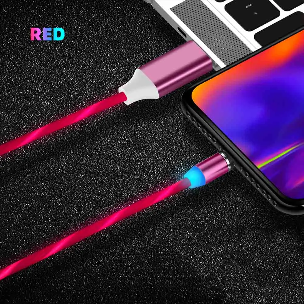 Светодиодный магнитный usb-кабель плавный свет type-C mi cro USB провод для быстрого заряда шнур Магнитная Зарядка для huawei Xiaomi mi samsung S9 S8 - Цвет: Красный