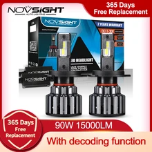NOVSIGHT-bombillas LED para faros delanteros de coche, decodificador de 90W, 15000LM, 9006 K, 12V, 24V, H7, H4, H11, 9005, 6000