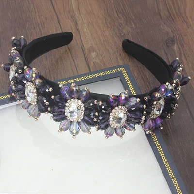 Модный драгоценный камень бисер винтажный женский цветок Барокко хорошее качество ободок для волос Роскошная жемчужная заколка для невесты ювелирные изделия - Окраска металла: purple headband