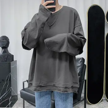 

2020 New Summer Korean Version Of The National Tide Loose High Street Solid Color Casual Sports Men's Long-sleeved T-shirt