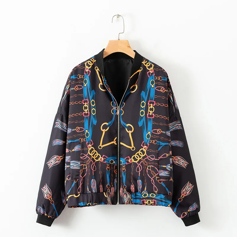 

Tjjnz Europe And America WOMEN'S Dress 2018 Autumn Stand Collar Chain Printed Jacket Women's 2218