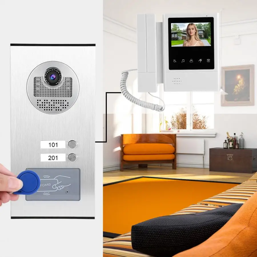 

Apartment LCD Monitor Intercom Camera Video Door Phone Doorbell with ID Card 2 Units 110-240V