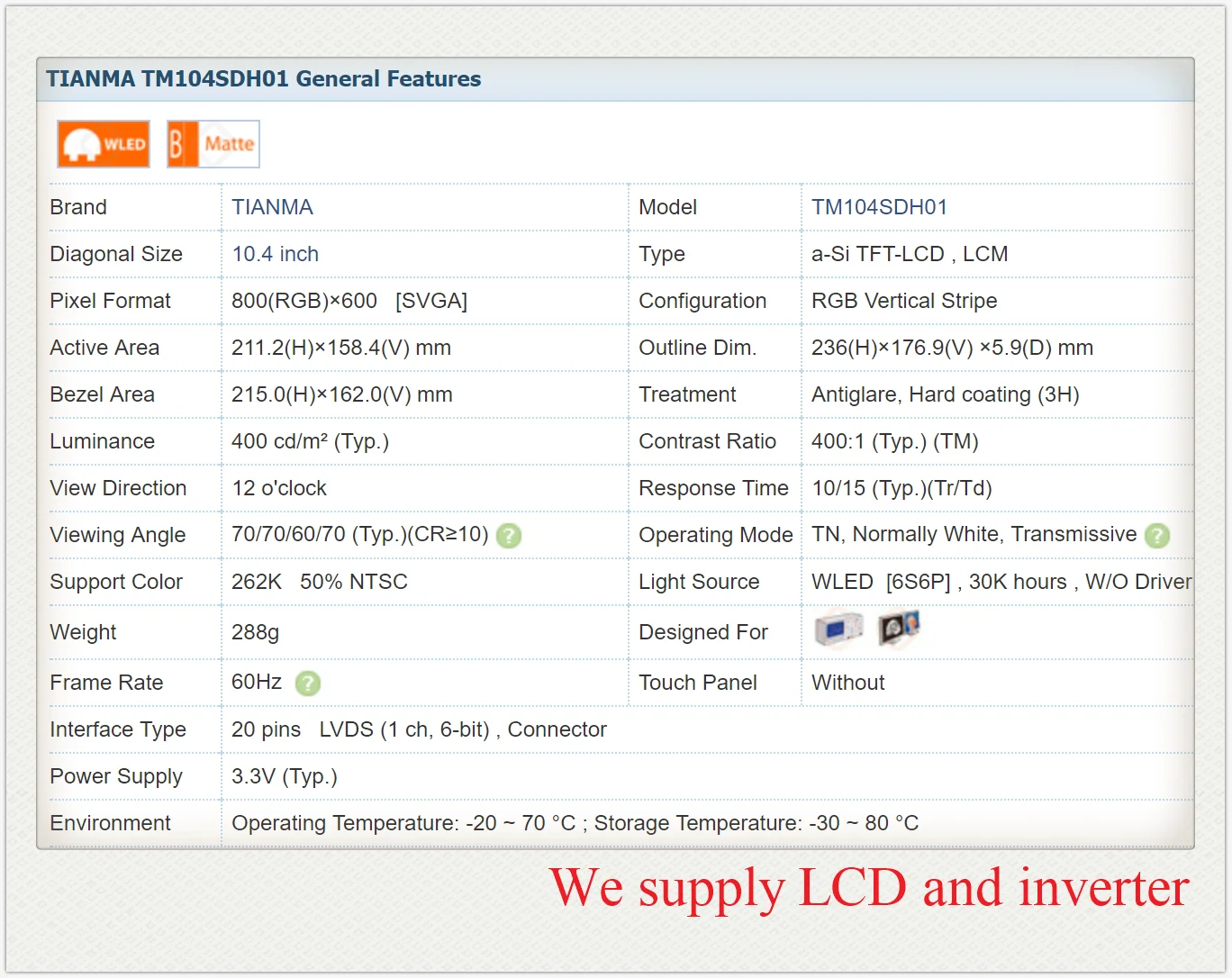 TM104SDH01 10.4 inch industrial LCD, new&original in stock