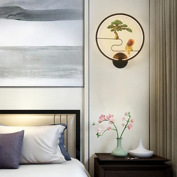 

Chinese Style Bedroom Bedside Wall Lamp Led Corridor Round Aisle Lights Innovative Simple Living Room Warm Light Wall Lights