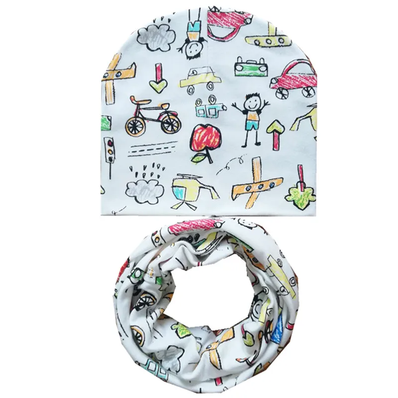 New Spring Baby Cap 4-12 Years Boy Muts Beanies Autumn Kids Girls Neckerchief 0-3T Children Cotton Scarf Hat Sets