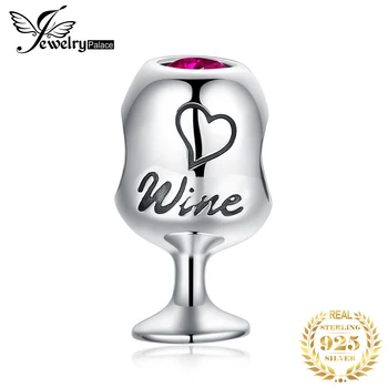 

JewelryPalace Fun Time Wine Glass Created Rubies 925 Sterling Silver Charm Beads For Women New Hot Sale Beautiful Gifts