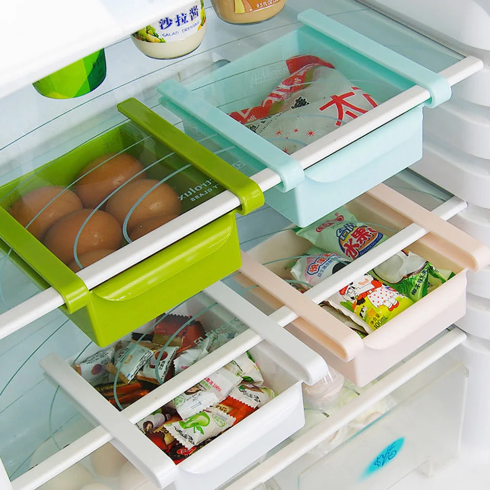 Mini ABS Multi-function Slide Kitchen Fridge Freezer Space Saver Organization Storage Rack Bathroom Shelf 4