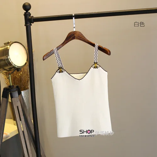 Camisole Женская Сексуальная трикотажная рубашка белая Верхняя одежда Топы с аппликацией пчелы Топы уличная одежда - Цвет: white