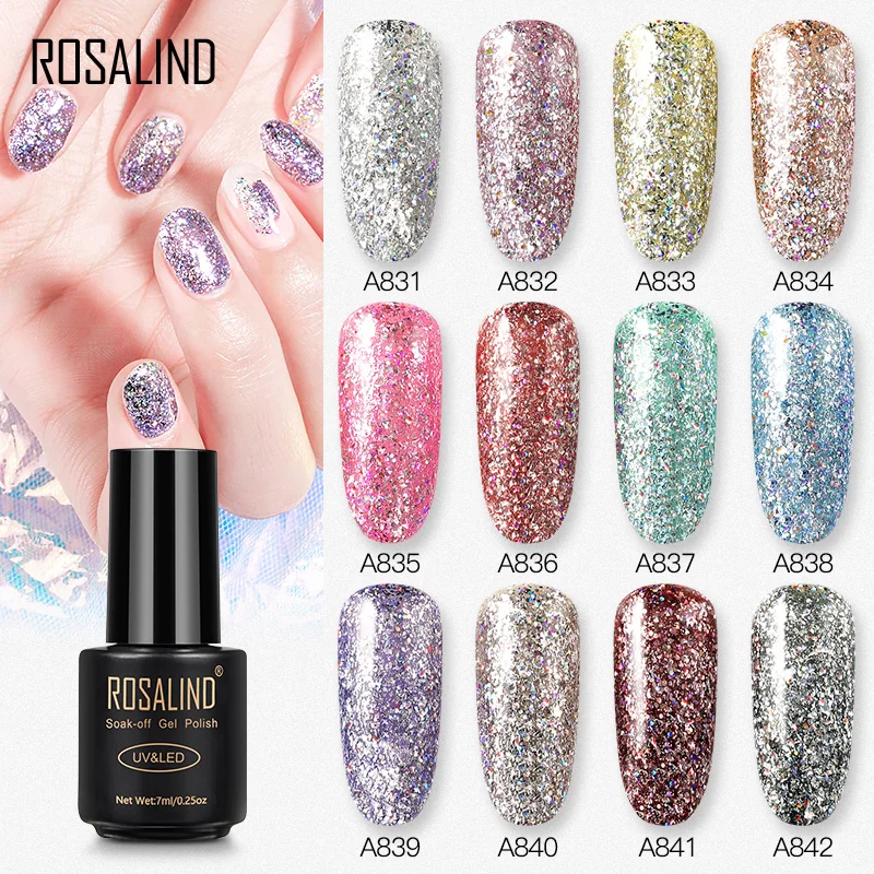 ROSALIND Gel Polish Rainbow Platinum Glitter Top Base Coat All For Nails And Design Tip Varnish Art Hybrid | Красота и здоровье