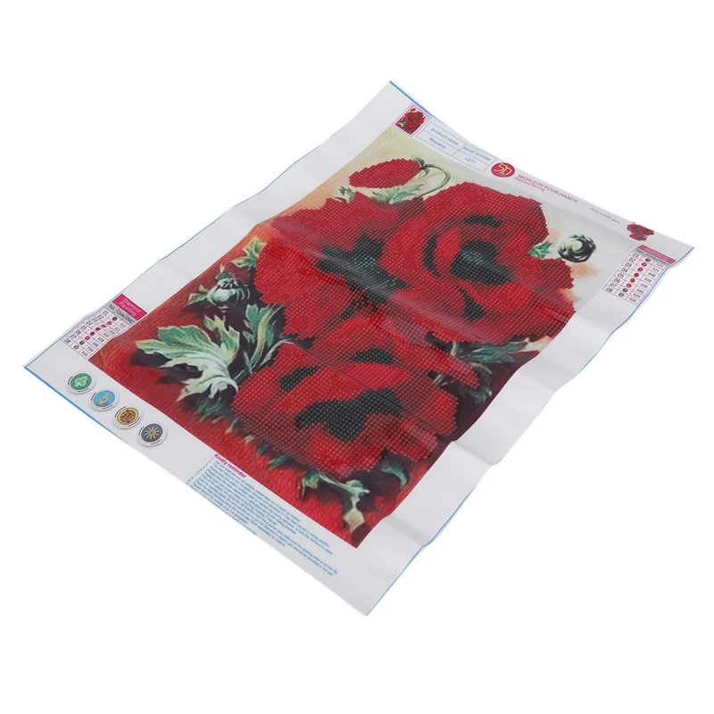 DIY 5D Diamond Embroidery Painting Cross Stitch Kit Flower Animal Home Decor Red Poppy flower