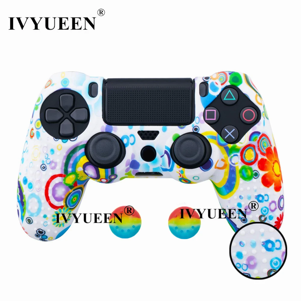 Силиконовый защитный чехол IVYUEEN с противоскользящим покрытием для sony Dualshock 4 PS4 DS4 Pro, тонкий чехол для контроллера, аналоговый захват для большого пальца - Цвет: Sun Flower