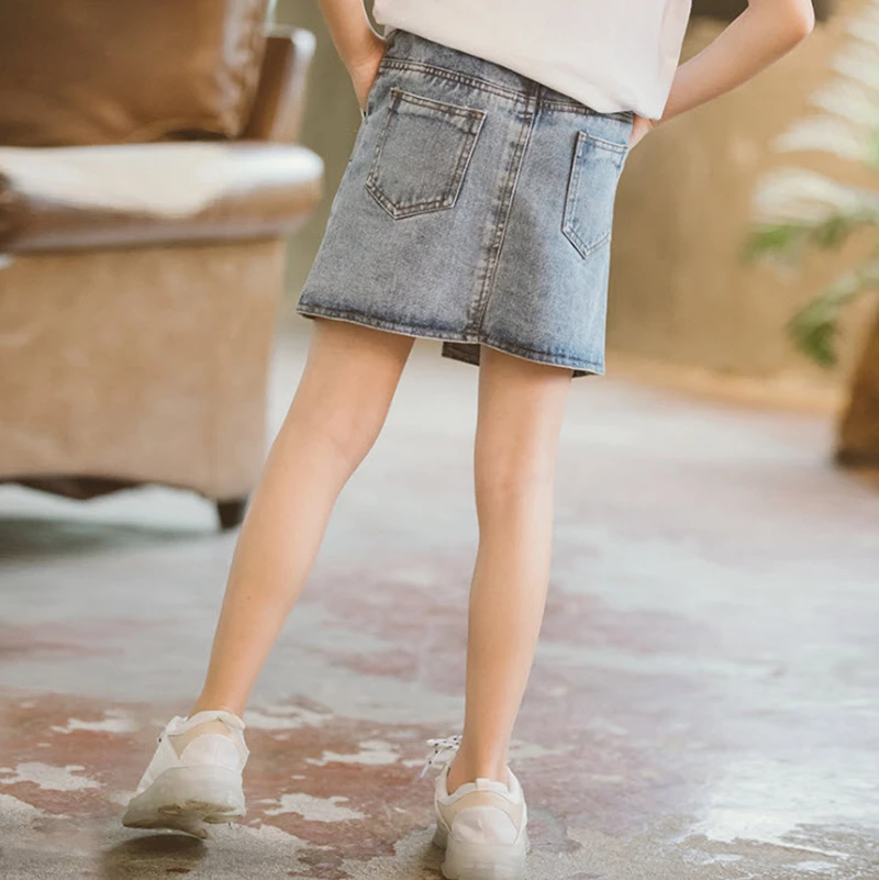 Girl Skirts Baby Girl Clothes New Casual Children Denim Skirt Kids Pockets Button Jeans Skirt For 3-15Years Girls GS58