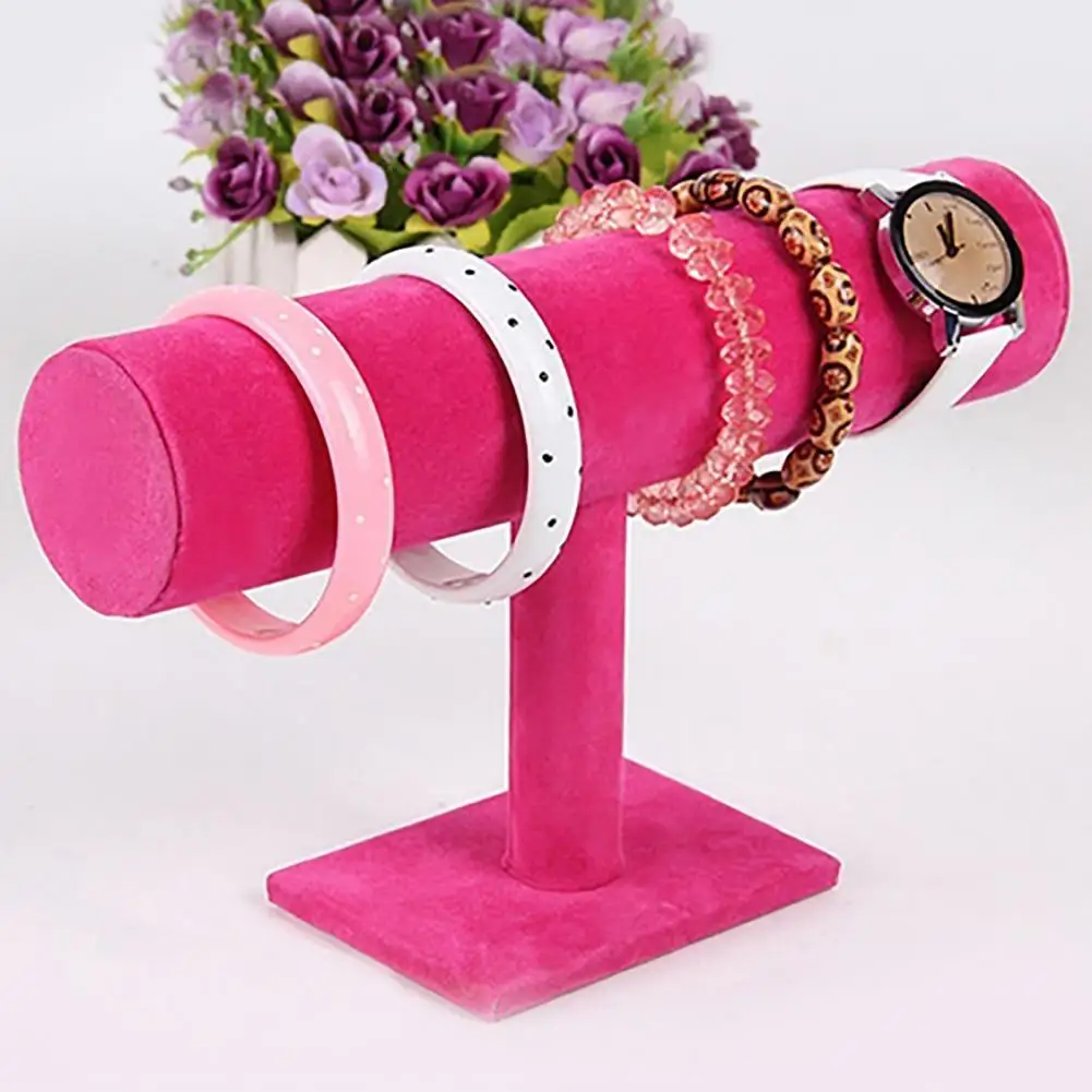 Velvet Bracelet Bangle Chain Watch T-Bar Rack Jewelry Display Stand Holder Portable Soft Organizer 4 Colors | Украшения и