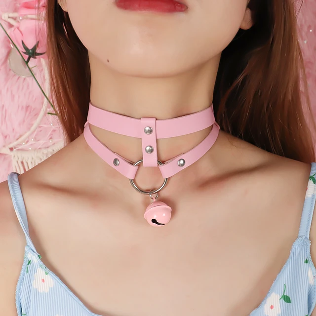 Pink Sexy Leather Collar, Pink Choker Pendant