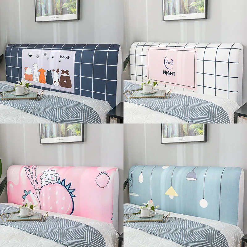 Nordic style Elastic All inclusive Bed Headboard Cover Full Enclosed Dust proof Cover Cartoon Printed Bed