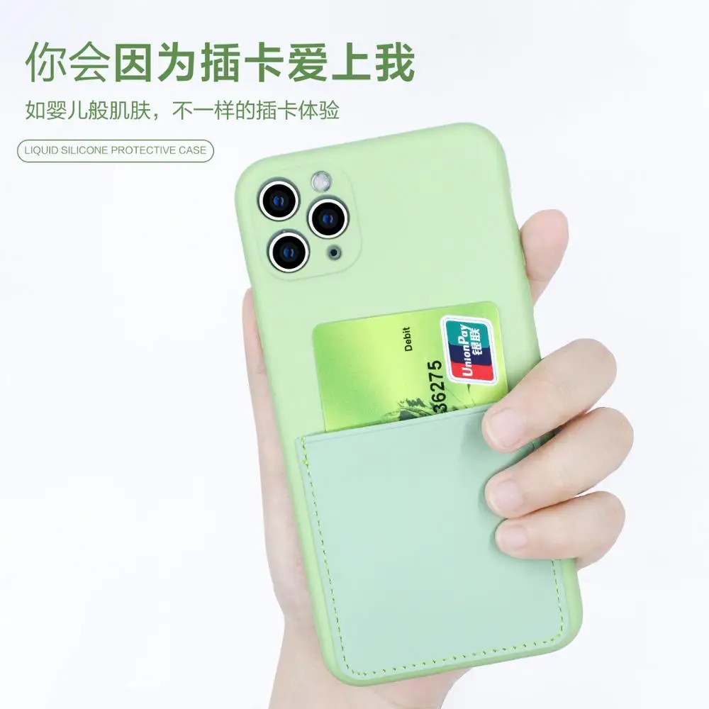 Soft Liquid Silicone Phone Case for iPhone 12 Mini 11 Pro XS Max X XR 7 8 6S Plus SE 2020 Wallet Coque Cover Card Holder Pocket