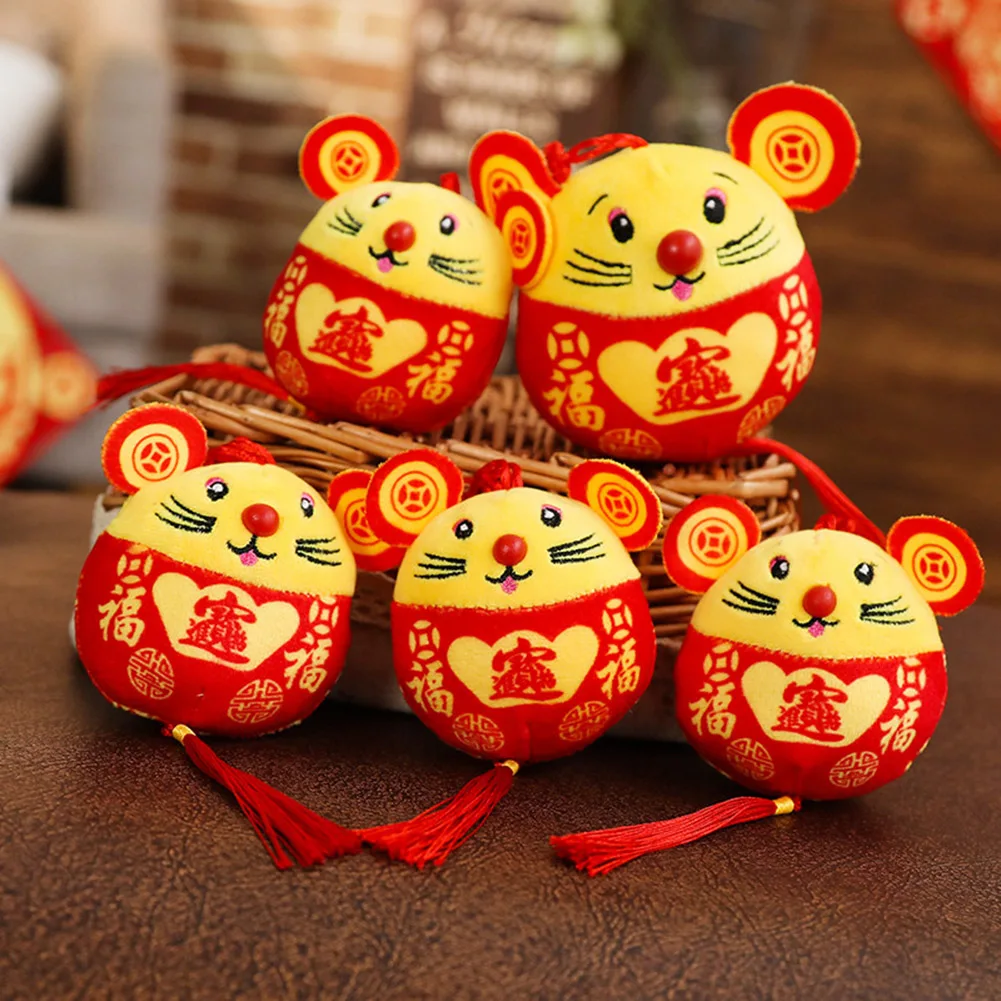 

2020 Chinese New Year Plush Toy Year of the Rat Pendant Chinese Knot Plush Red Mouse in Suit Car Home Decor wall hanging Decor