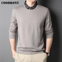 COODRONY Brand Cotton False Two Clothes Men Hoodies Spring New Arrival Solid Color Turn-Down Collar Fashion Pullover Male Z7005