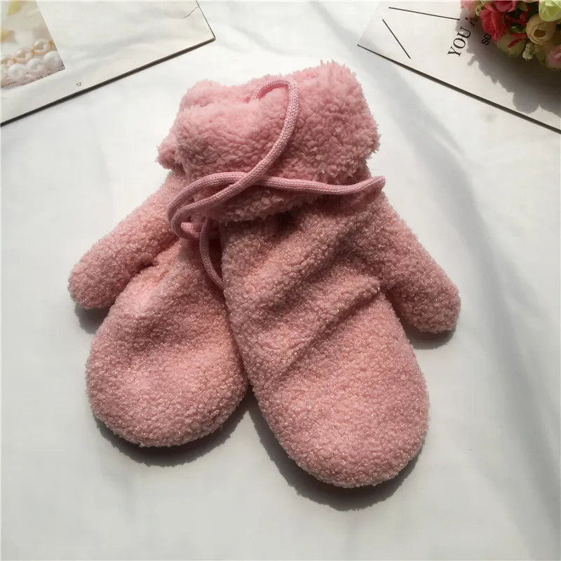 Перчатки женские зимние яркие цвета Круглый утолщение овчины теплая езда ветрозащитный мешок относится к студентам Висячие шеи перчатки - Цвет: Gouache