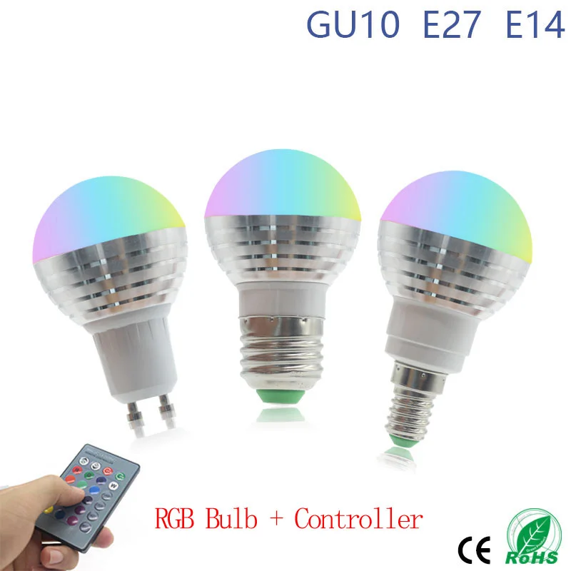 Цветная(RGB светодиодный лампы GU10 E27 E14 светодиодный свет лампы 5 Вт 16 Цвет 110V 220V лампочки LED+ затемнения светодиодный управление лампа для детской комнаты
