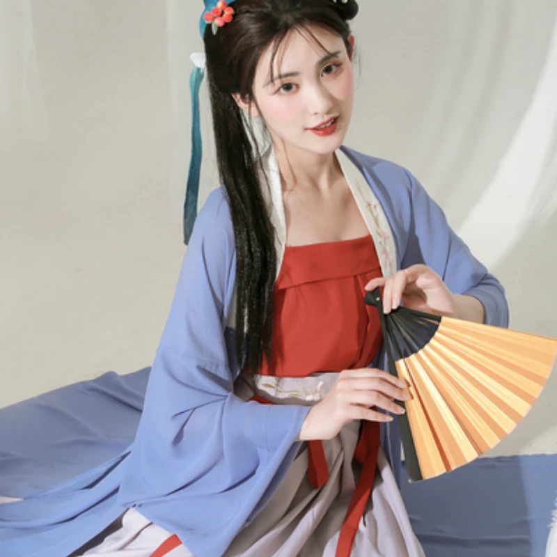 

2023 Ancient Traditional Chinese Dresses for Women Spring Song Dynasty Fresh Natural Embroidery Yellow Red Blue Hanfu 3PCS Sets