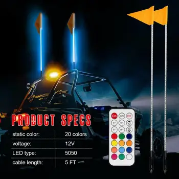

ATV UTV Pair 5ft Auto Color Changing LED Whips Light Flag for Polaris RZR SXS for Jeep Trucks Dunes 4 Wheel