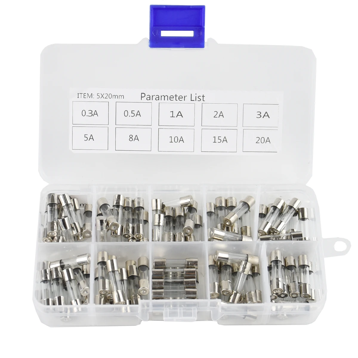 100Pcs 5x20mm Fast blow Glass Fuses Quick Blow Glass Tube Fuse Assorted Box Kit 