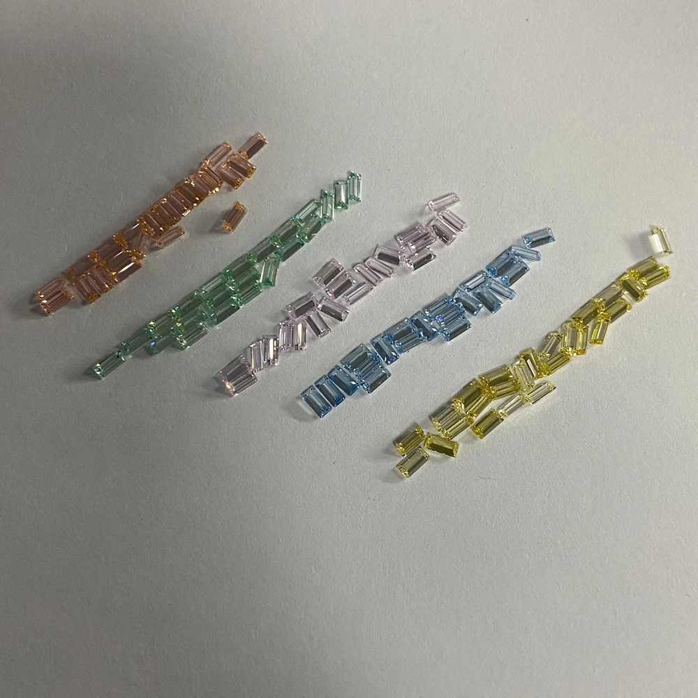 Meisidian Top Quality 5 Color 4X2mm Baguette Cut Rainbow Cz Diamond Stone For Ring Making