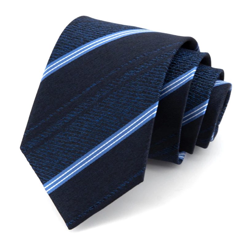 

High Quality Blue Striped Ties For Men 8 CM Wide Dresses Necktie Fashion Formal Work Cravat Male Gift With Box