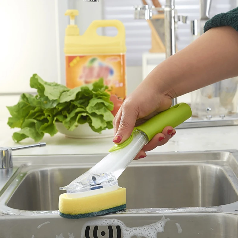 High Quality Protable Scrubber Multifunction Brush For Kitchen Bathroom Cleaning Brush+ Sponge Head Easy Installation