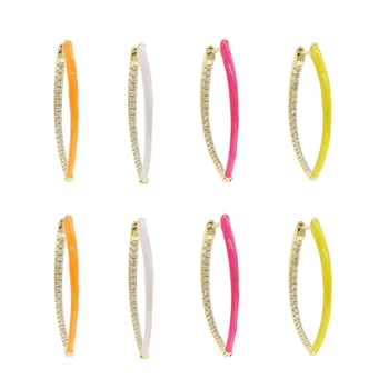 

new colorful jewelry Neon enamel white cz Oval hoop earring for women
