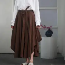 Johnature Осенняя Асимметричная модная Универсальная Женская плиссированная юбка в клетку Новая удобная женская юбка из хлопка и льна