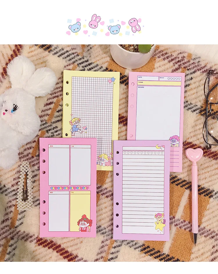 2021 Kawaii Mini Loose Leaf Notebook 6 Hole Dairy Paper Refill Spiral