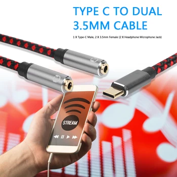 

Splitter Aux Earphone Type C To 3.5mm Stereo Professional Practical 2 In 1 Audio Mic Portable Headphone Adapter Dual Channel
