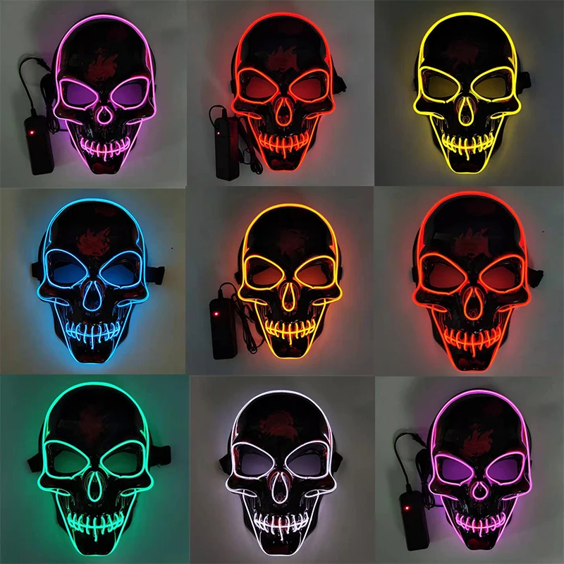 Очищающие маски, светодиодный EL Skull Mask, Вечерние Маски на Хэллоуин, неоновый светильник, светящиеся Вечерние Маски в темноте