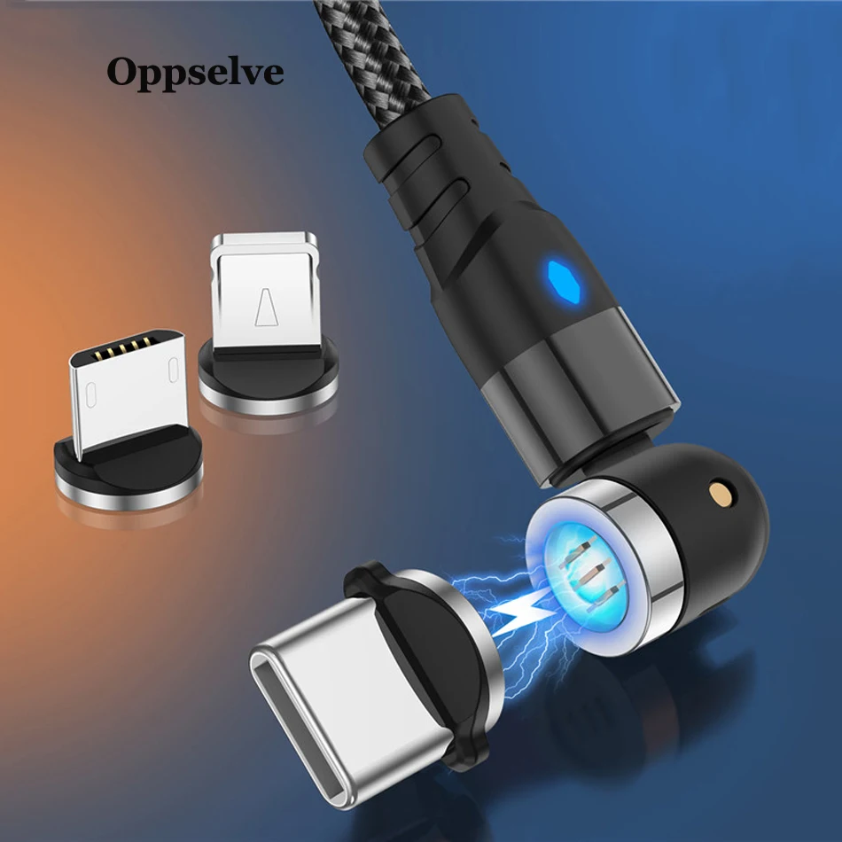 Oppselve 3A 540 Memutar Kabel Pengisian Cepat Magnet Charger Micro USB Tipe C Cabo Ponsel Kawat Kabel Untuk iPhone xiaomi