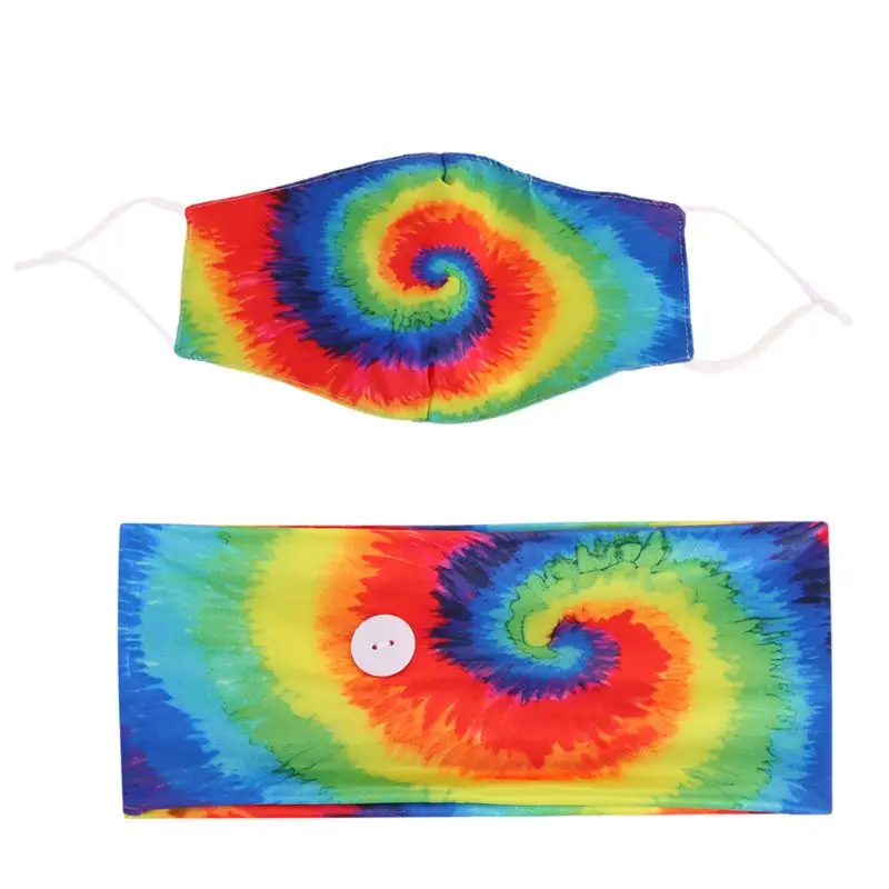 

2Pcs/Set Tie-Dye Spiral Dustproof Mouth Mask with Anti-Tight Button Headband