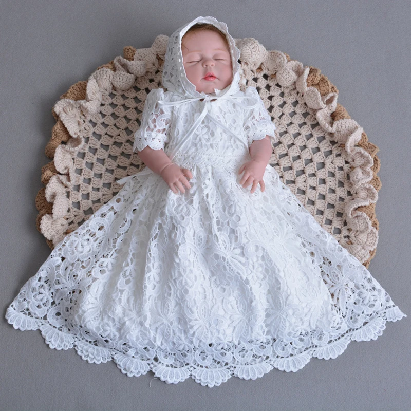

Baby Baptism Set Lace Dress For Baby Girls Special Occasion Outfit Children Clothes Formal Wear Christening Gown with Bonnet Hat